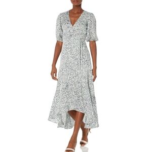 Club Monaco High-Low Easy Midi Wrap Dress in Abstract Polka Dot Print, Size 10